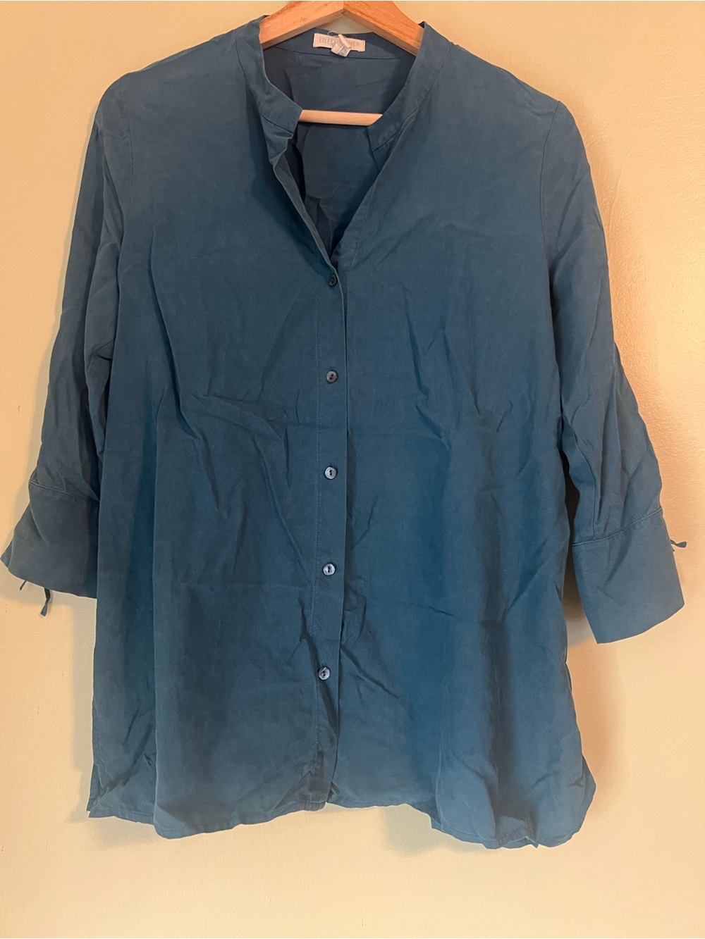 Eileen Fisher Spun Silk Petite Blue Button Up Blouse - petite small